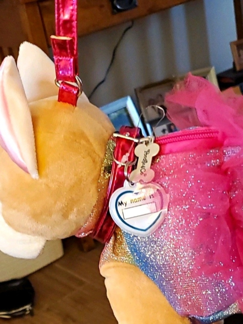 Plush Bulldog Shoulder Bag with Pink Tulle Dress - Picture 2 of 4